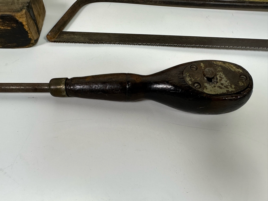 Pair Of Vintage Wooden Levels 48L And 18L, Wood Planer, Saw And Vintage Ratchet Screwdriver [Photo 7]