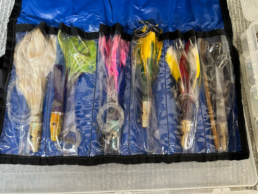 Large Collection Of Salt Water Fishing Tackle Including Big Game Fish Lures, Hooks, Swivels And Flambeau Tackle Box - See Photos [Photo 7]