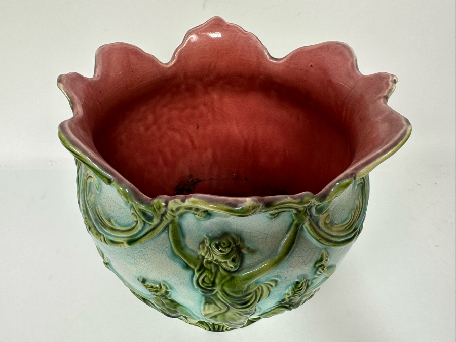 Vintage Jardiniere Glazed Majolica Pottery 10W X 9H [Photo 4]