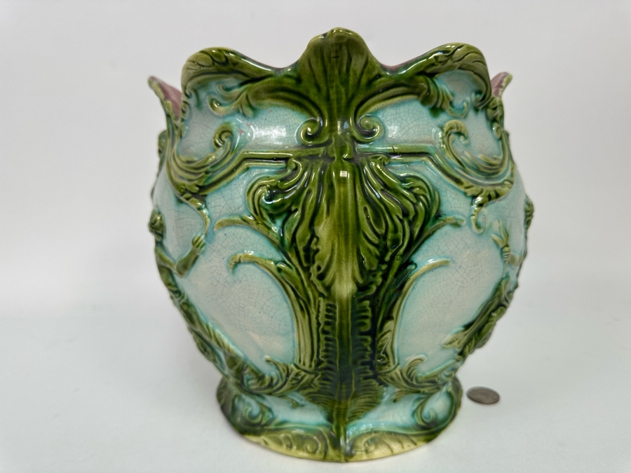 Vintage Jardiniere Glazed Majolica Pottery 10W X 9H [Photo 5]