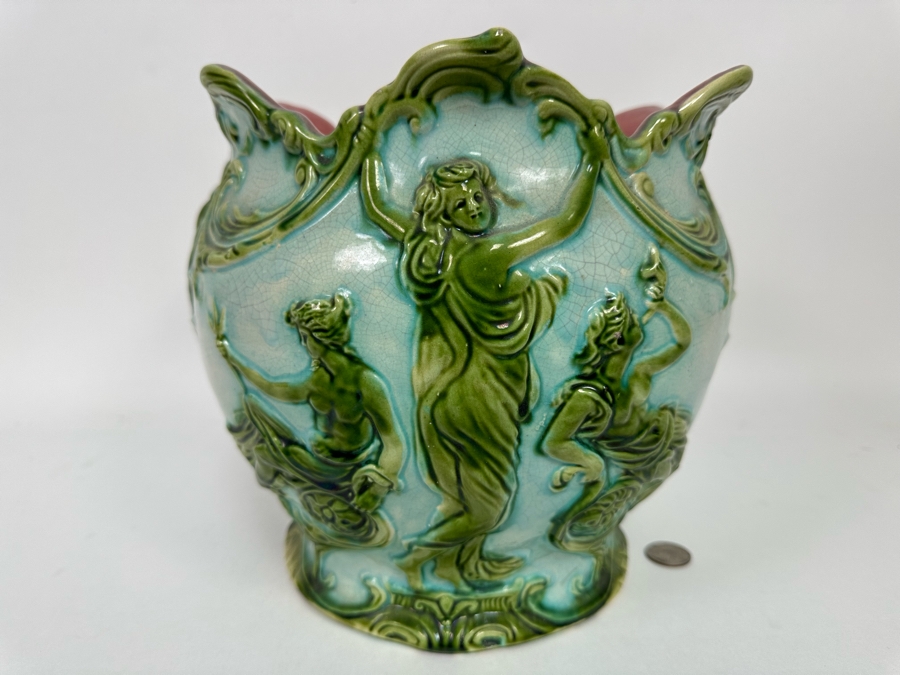 Vintage Jardiniere Glazed Majolica Pottery 10W X 9H [Photo 3]