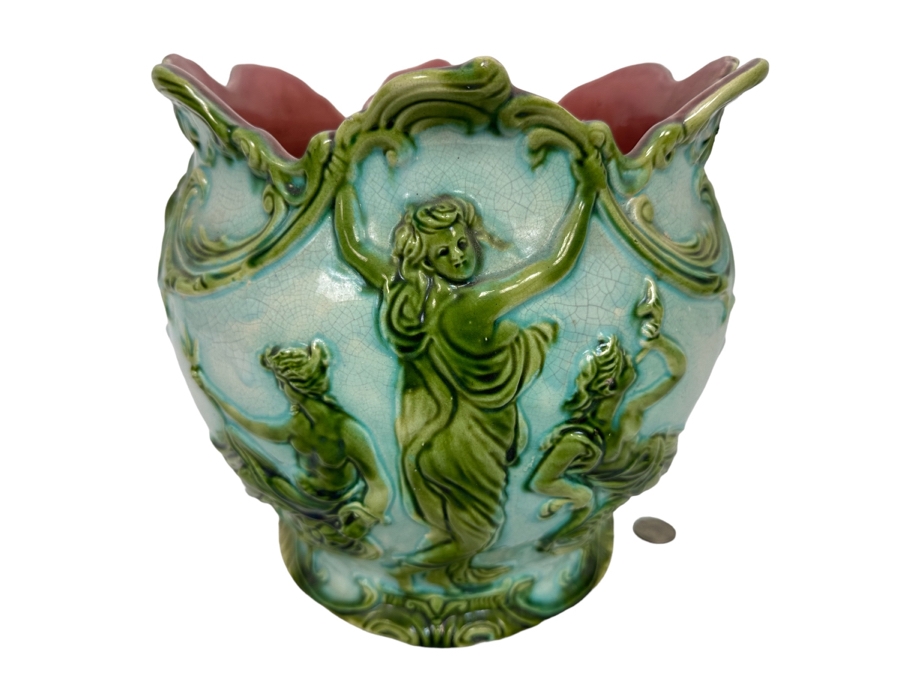 Vintage Jardiniere Glazed Majolica Pottery 10W X 9H [Photo 1]