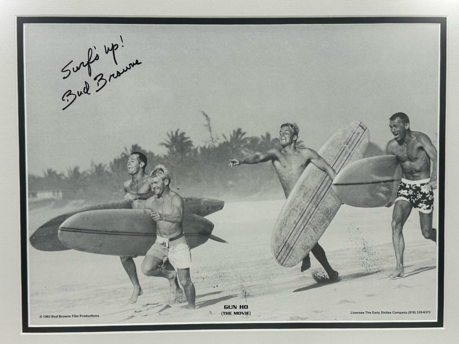 Autographed 'Surfs' Up! Bud Browne' Gun Ho Surf Movie Poster Print 14 X 10 Framed 22 X 18