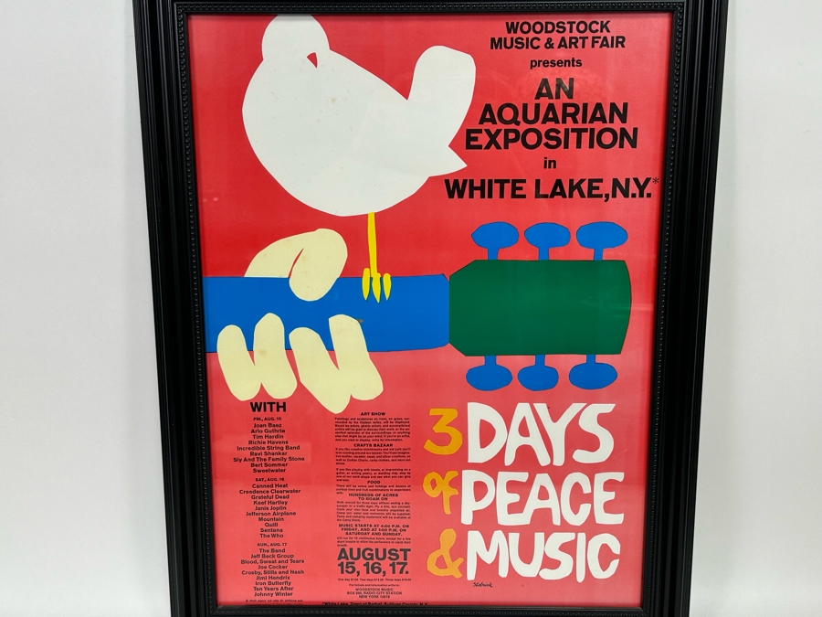 1969 Woodstock Rock Festival Promotional Poster 3 Days of Peace & Music By Arnold Skolnick 18 X 24 Framed 21.5 X 27.5 [Photo 3]