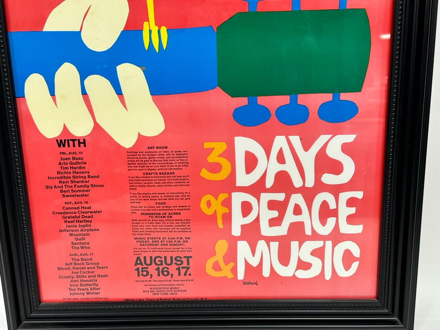 1969 Woodstock Rock Festival Promotional Poster 3 Days of Peace & Music ...