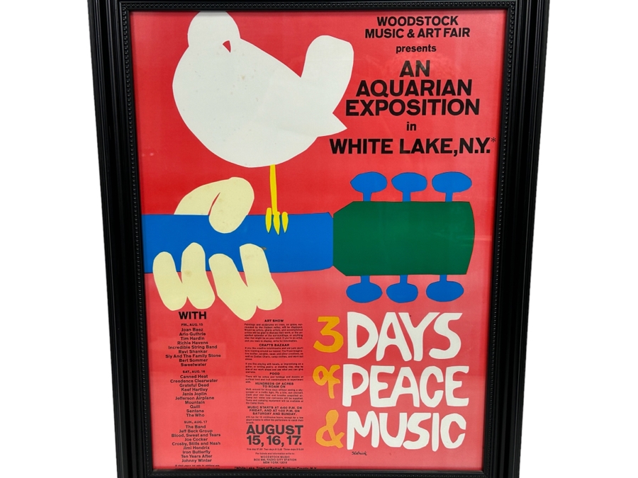 1969 Woodstock Rock Festival Promotional Poster 3 Days of Peace & Music By Arnold Skolnick 18 X 24 Framed 21.5 X 27.5