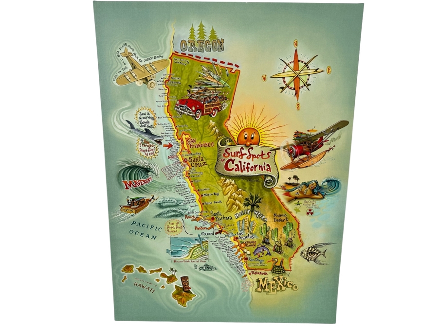 Surf Spots Of California Canvas Print 27 X 36