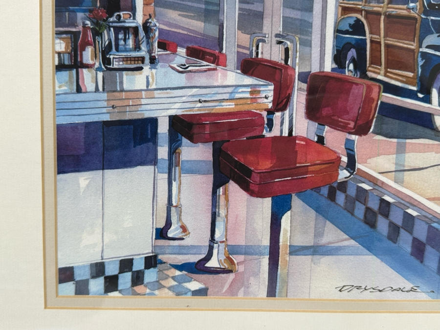 Bill Drysdale Signed Limited Edition Diner In Laguna Beach, CA With Woodie Print 14 X 11 Framed 24 X 20 [Photo 5]