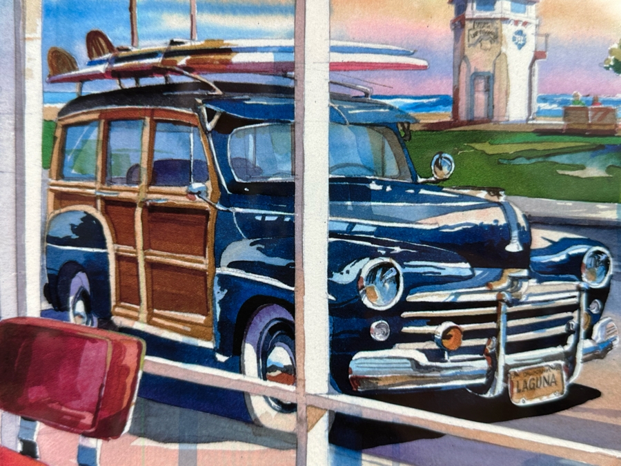 Bill Drysdale Signed Limited Edition Diner In Laguna Beach, CA With Woodie Print 14 X 11 Framed 24 X 20 [Photo 4]