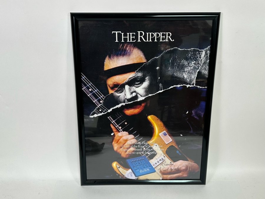 Autographed Dick Dale The Ripper Surf Guitar Advertising Poster For Dean Markley Blue Steel Guitar Strings Framed 19 X 25 [Photo 3]