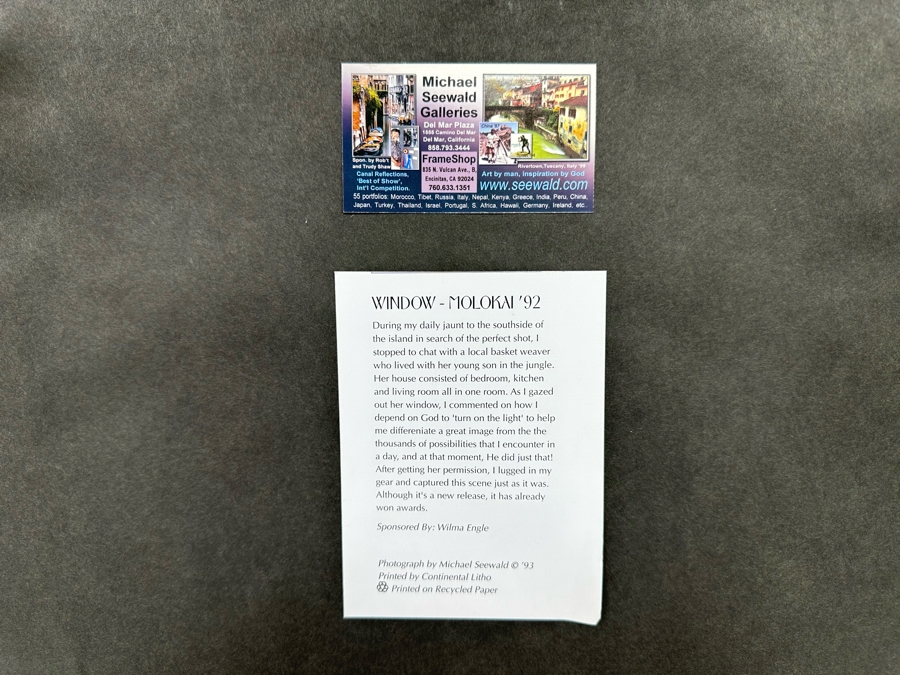 Michael Seewald Signed Photograph Window - Molokai Hawaii 1993 13.5 X 10 Framed 22 X 18 [Photo 15]