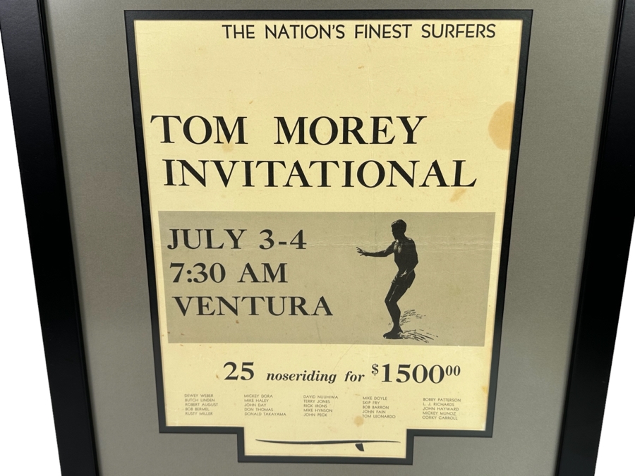 Original Tom Morey Invitational Noseriding Surf Contest The Nation's Finest Surfers Poster Handbill 11 X 14.5 Framed 18 X 21