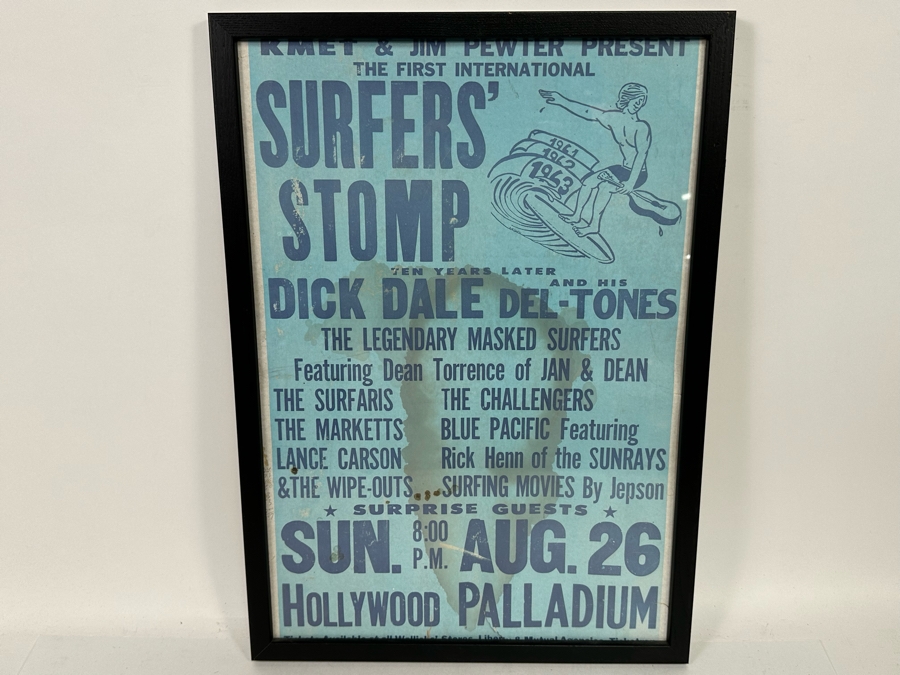 Original 1973 The First International Surfers' Stomp Dick Dale, Ten Years Later, The Surfaris, The Challengers Plus Surf Movies At The Hollywood Palladium Framed 15 X 21 [Photo 2]