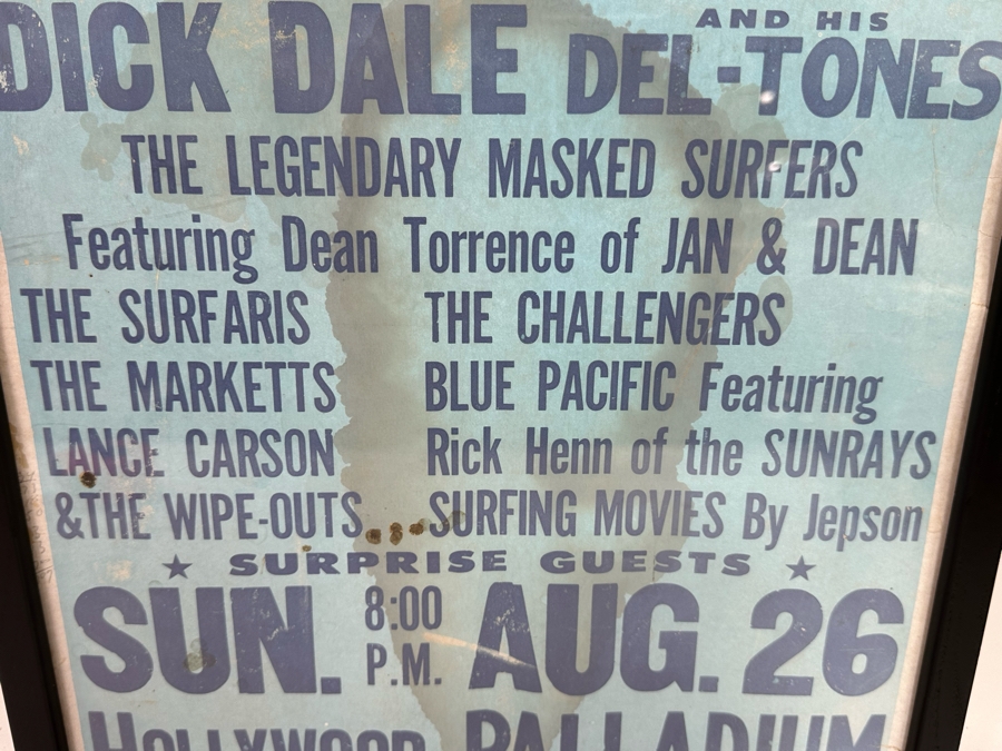 Original 1973 The First International Surfers' Stomp Dick Dale, Ten Years Later, The Surfaris, The Challengers Plus Surf Movies At The Hollywood Palladium Framed 15 X 21 [Photo 7]