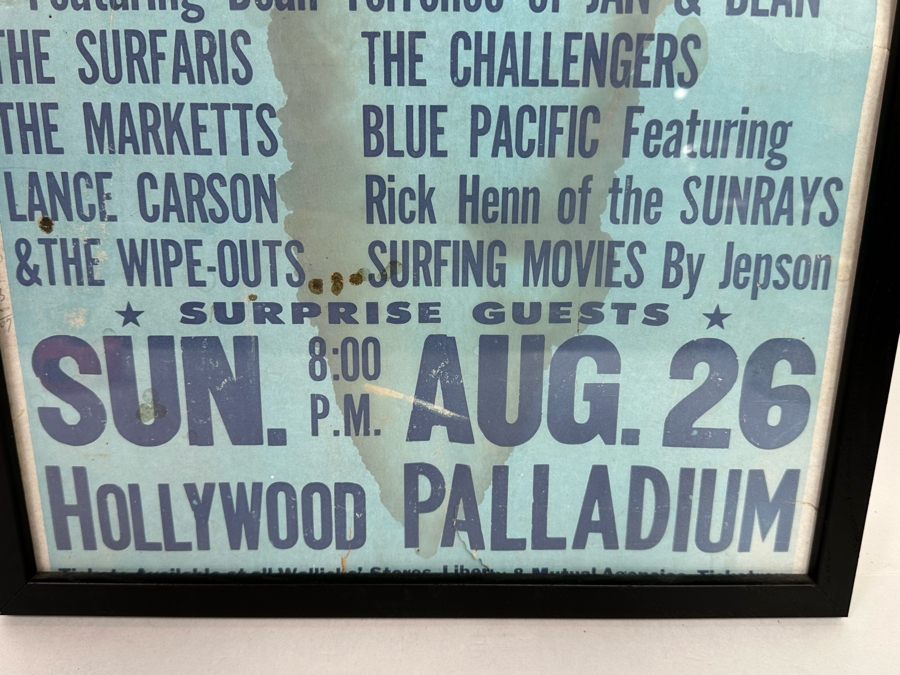 Original 1973 The First International Surfers' Stomp Dick Dale, Ten Years Later, The Surfaris, The Challengers Plus Surf Movies At The Hollywood Palladium Framed 15 X 21 [Photo 8]
