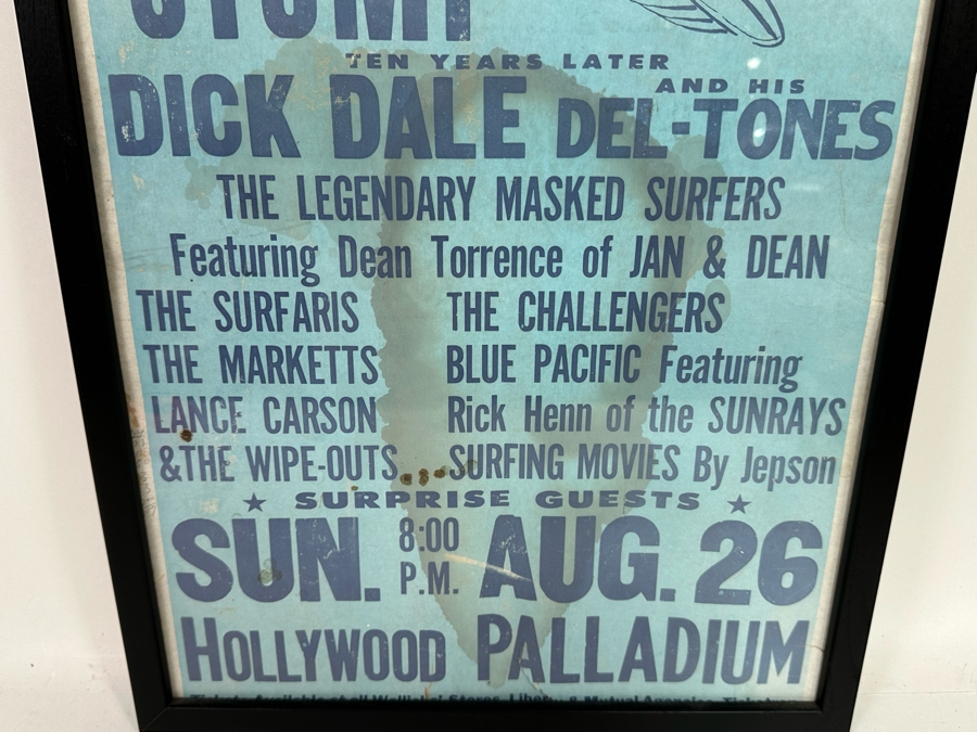 Original 1973 The First International Surfers' Stomp Dick Dale, Ten Years Later, The Surfaris, The Challengers Plus Surf Movies At The Hollywood Palladium Framed 15 X 21 [Photo 6]