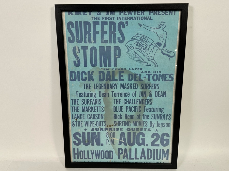 Original 1973 The First International Surfers' Stomp Dick Dale, Ten Years Later, The Surfaris, The Challengers Plus Surf Movies At The Hollywood Palladium Framed 15 X 21 [Photo 3]