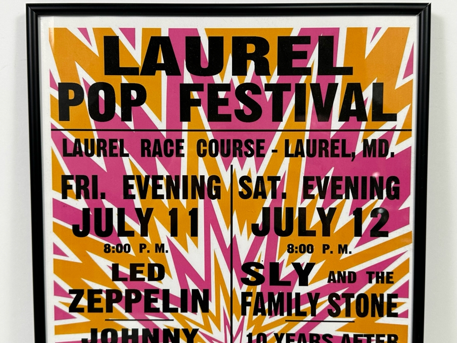 1969 Laurel Pop Festival Concert Poster Led Zeppelin, Johnny Winters, Jethro Tull, Buddy Guy, Sly And The Family Stone, 10 Years After, Jeff Beck, Guess Who Framed 12 X 18 [Photo 3]
