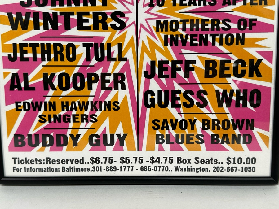 1969 Laurel Pop Festival Concert Poster Led Zeppelin, Johnny Winters, Jethro Tull, Buddy Guy, Sly And The Family Stone, 10 Years After, Jeff Beck, Guess Who Framed 12 X 18 [Photo 6]