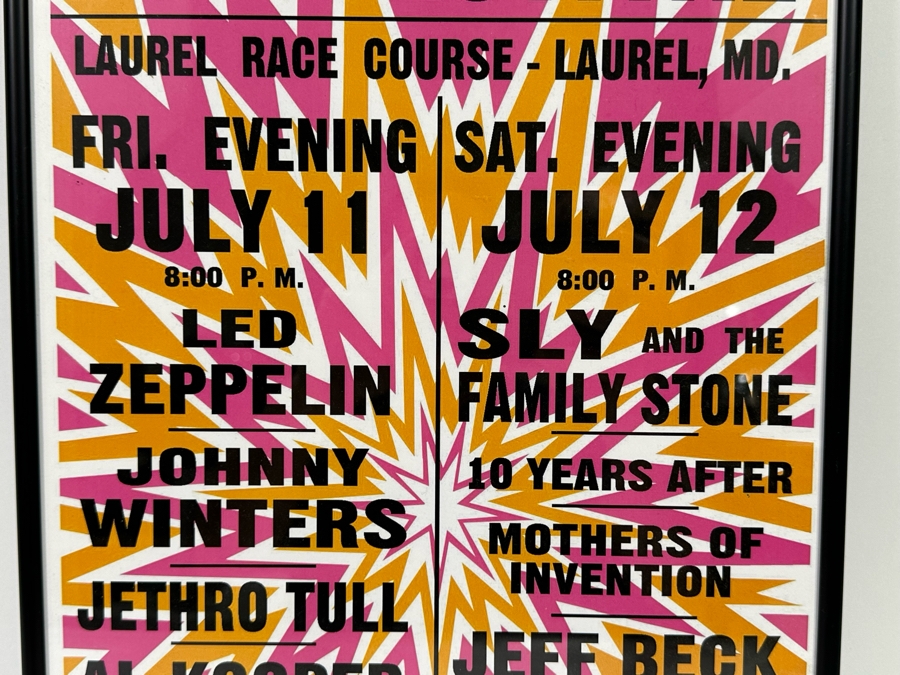 1969 Laurel Pop Festival Concert Poster Led Zeppelin, Johnny Winters, Jethro Tull, Buddy Guy, Sly And The Family Stone, 10 Years After, Jeff Beck, Guess Who Framed 12 X 18 [Photo 4]