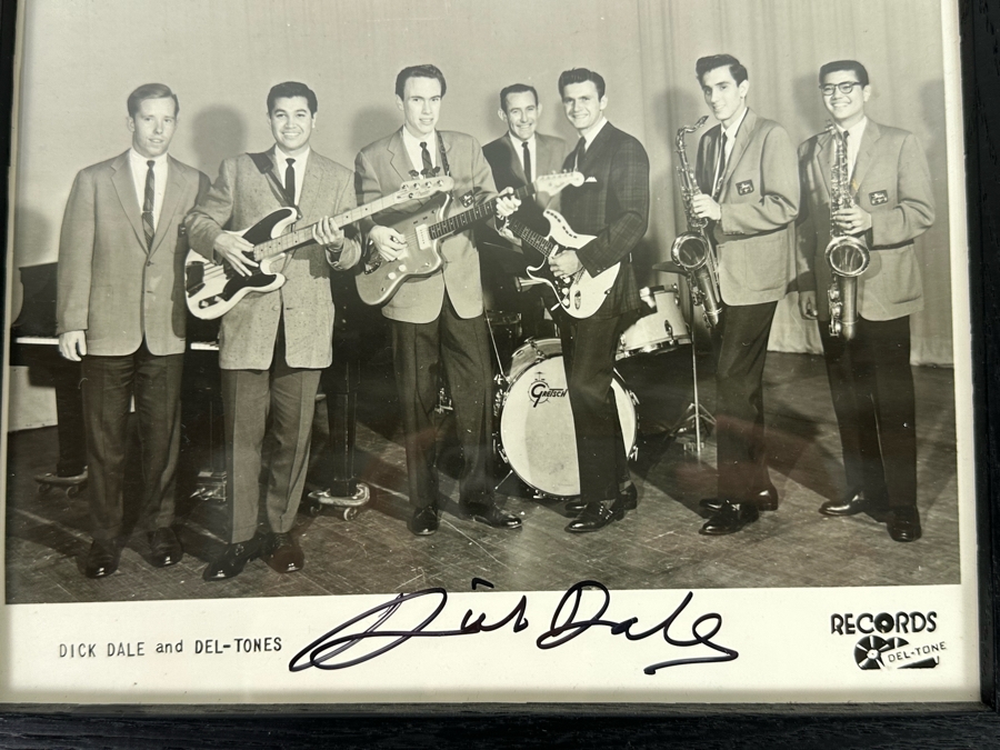 Autographed B&W Photograph Of The Surf Music Band Dick Dale And The Del-Tones Framed 11 X 9 [Photo 3]