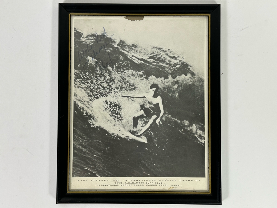 Autographed B&W Poster Of Paul Strauch, Jr. International Surfing Champion Duke Kahanamoku Surf Club International Market Place, Waikiki Beach, Hawaii Framed 9 X 11 [Photo 2]