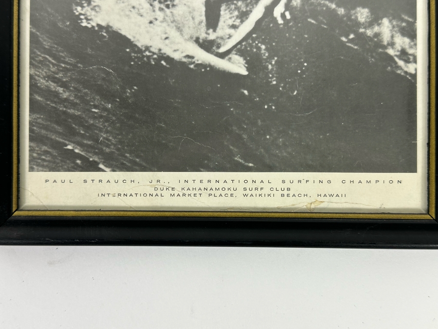 Autographed B&W Poster Of Paul Strauch, Jr. International Surfing Champion Duke Kahanamoku Surf Club International Market Place, Waikiki Beach, Hawaii Framed 9 X 11 [Photo 6]