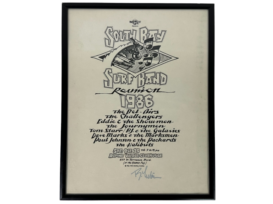 Autographed South Bay Surf Band Reunion 1986 Conert Poster The Bel-Airs, The Challengers Framed 9 X 11 [Photo 1]