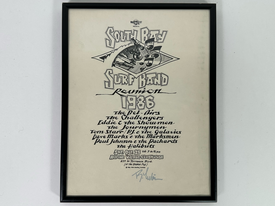 Autographed South Bay Surf Band Reunion 1986 Conert Poster The Bel-Airs, The Challengers Framed 9 X 11 [Photo 2]