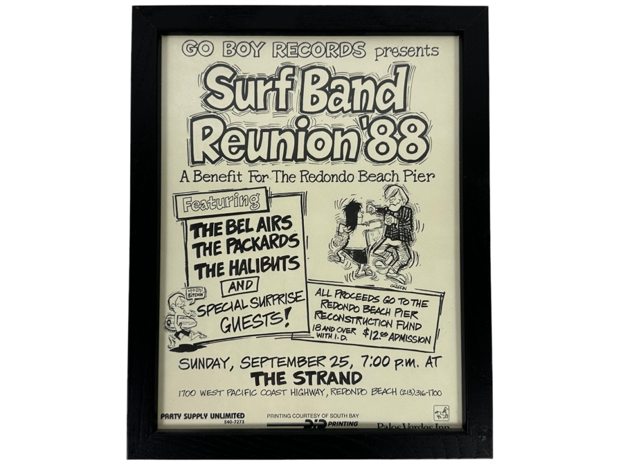Surf Band Reunion 1988 Conert Poster A Benefit For The Redondo Beach Pier The Bel-Airs, The Packards, The Halibuts Framed 9.5 X 12 [Photo 1]