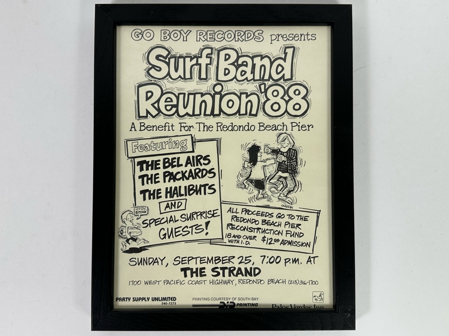 Surf Band Reunion 1988 Conert Poster A Benefit For The Redondo Beach Pier The Bel-Airs, The Packards, The Halibuts Framed 9.5 X 12 [Photo 2]