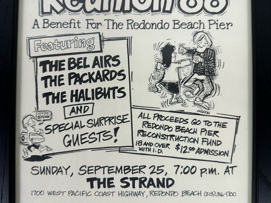 Surf Band Reunion 1988 Conert Poster A Benefit For The Redondo Beach Pier The Bel-Airs, The Packards, The Halibuts Framed 9.5 X 12 [Photo 4]
