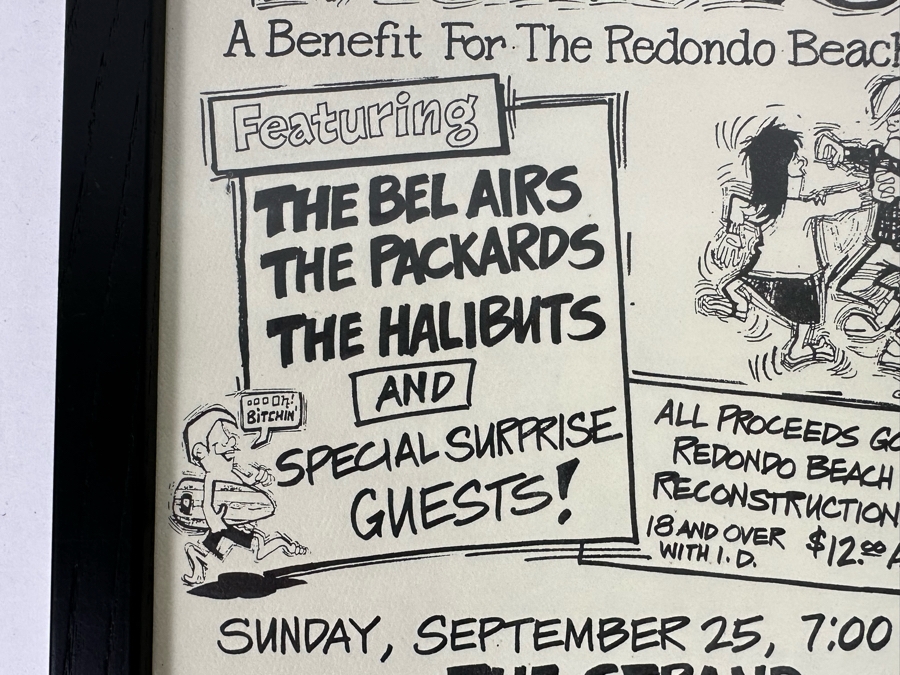Surf Band Reunion 1988 Conert Poster A Benefit For The Redondo Beach Pier The Bel-Airs, The Packards, The Halibuts Framed 9.5 X 12 [Photo 8]