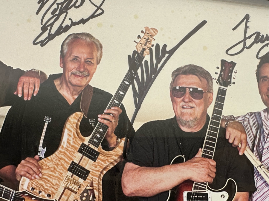 Autographed Color Photograph Of The Surf Music Band The Ventures With Several The Ventures Guitar Picks Framed 12 X 10 [Photo 7]