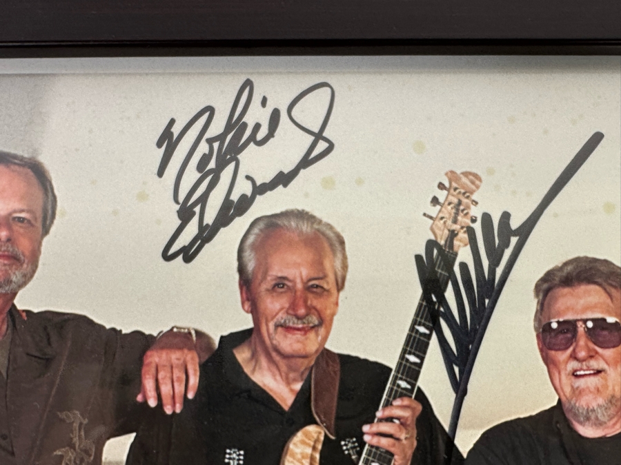 Autographed Color Photograph Of The Surf Music Band The Ventures With Several The Ventures Guitar Picks Framed 12 X 10 [Photo 6]