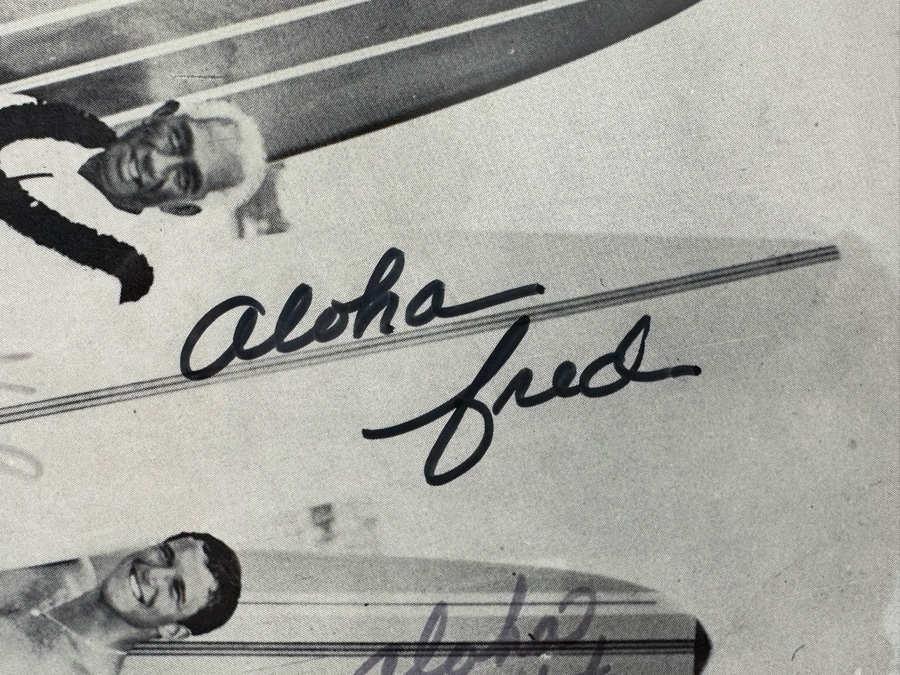 Rare Autographed B&W Poster Of Duke Kahanamoku With The Officers Of The World Famous Duke Kahanamoku Surf Club: Autographed By Duke Kahanamoku, Butch Van Artsdalen, Fred Hemmings And Paul Strauch, Jr. Framed 9 X 11 [Photo 12]