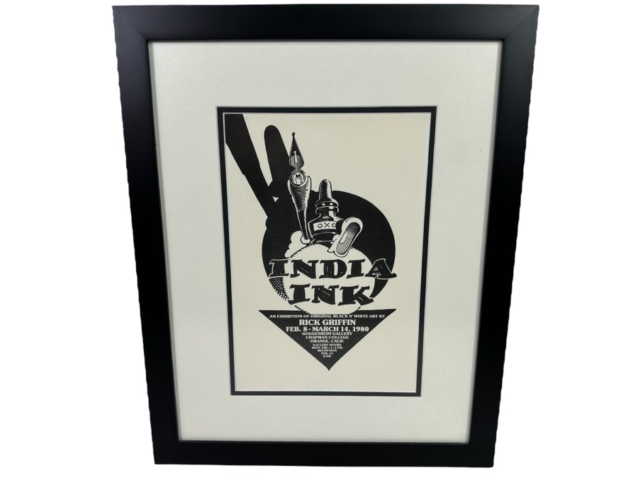 Rick Griffin Art Exhibition Poster India Ink And Exhibiton Of Original Black & White Art By Rick Griffin Vintage 1980 Orange, CA 8 X 12.5 Framed 15.5 X 19.5 [Photo 2]