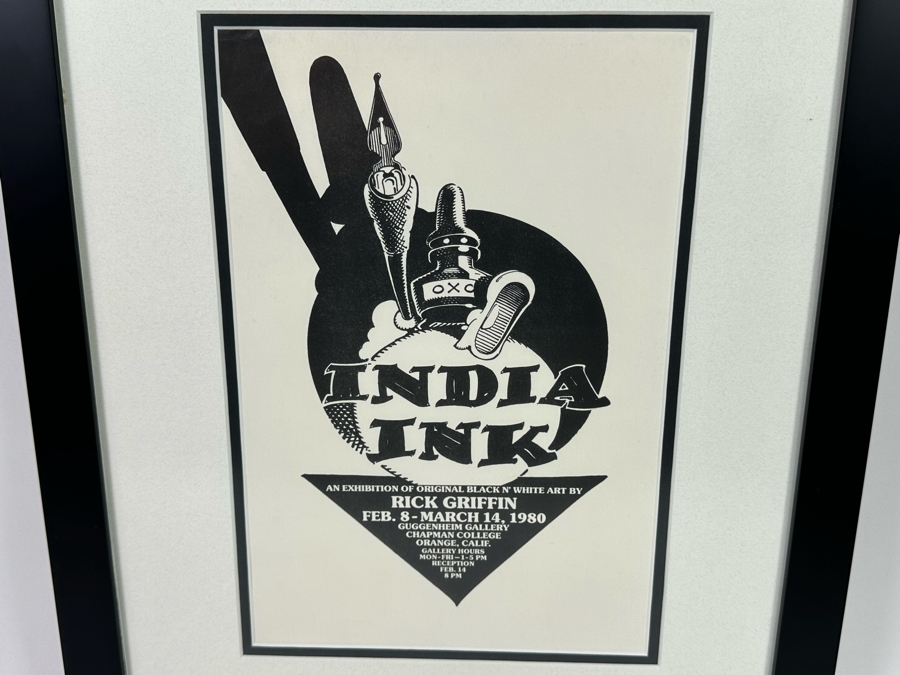 Rick Griffin Art Exhibition Poster India Ink And Exhibiton Of Original Black & White Art By Rick Griffin Vintage 1980 Orange, CA 8 X 12.5 Framed 15.5 X 19.5 [Photo 4]