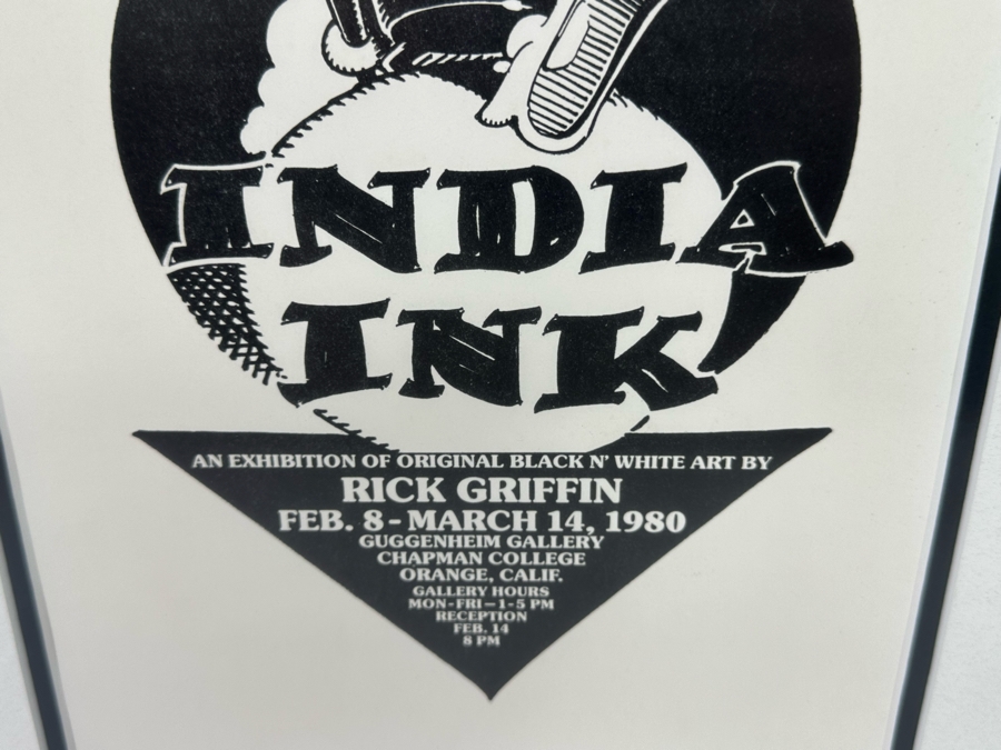 Rick Griffin Art Exhibition Poster India Ink And Exhibiton Of Original Black & White Art By Rick Griffin Vintage 1980 Orange, CA 8 X 12.5 Framed 15.5 X 19.5 [Photo 6]