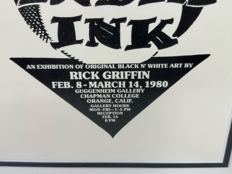 Rick Griffin Art Exhibition Poster India Ink And Exhibiton Of Original Black & White Art By Rick Griffin Vintage 1980 Orange, CA 8 X 12.5 Framed 15.5 X 19.5 [Photo 8]
