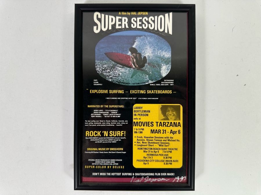 Autographed Hal Jepsen Super Session Surf Movie Handbill Featuring Larry Bertleman Framed 5.5 X 8.5 [Photo 2]