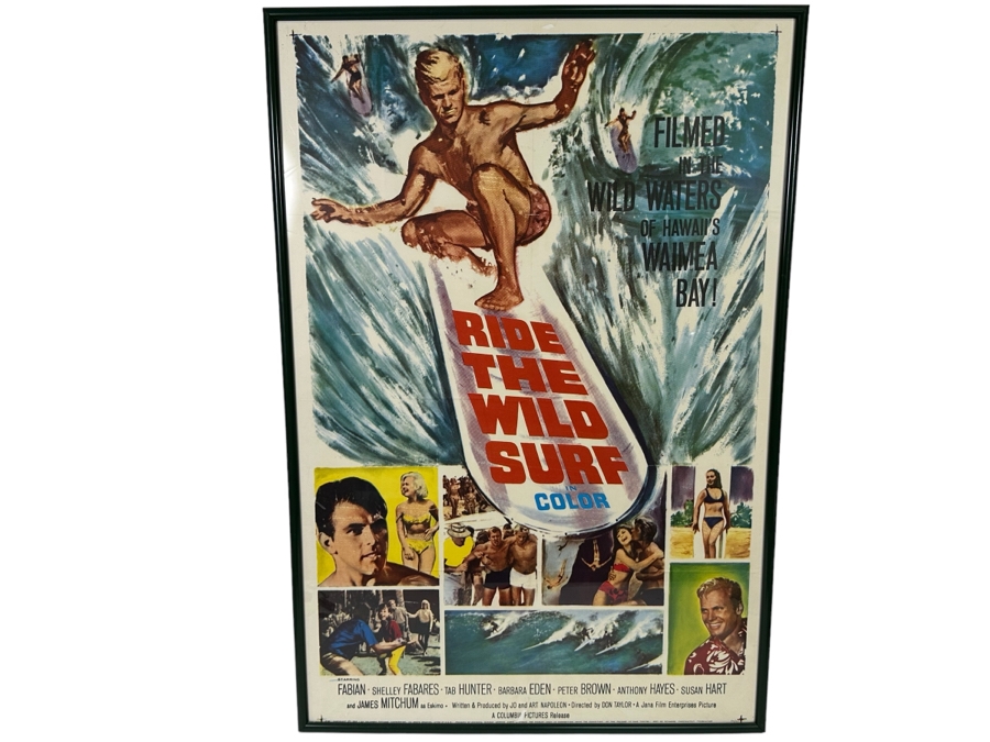 Large Vintage Ride The Wild Surf Movie Poster Framed, An Original Surf Movie Poster 28 X 41
