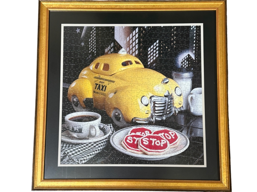 Framed Puzzle Of Sid's Radio Taxi Cab NYC Glenn Appleman 26.5 X 26.5 [Photo 1]