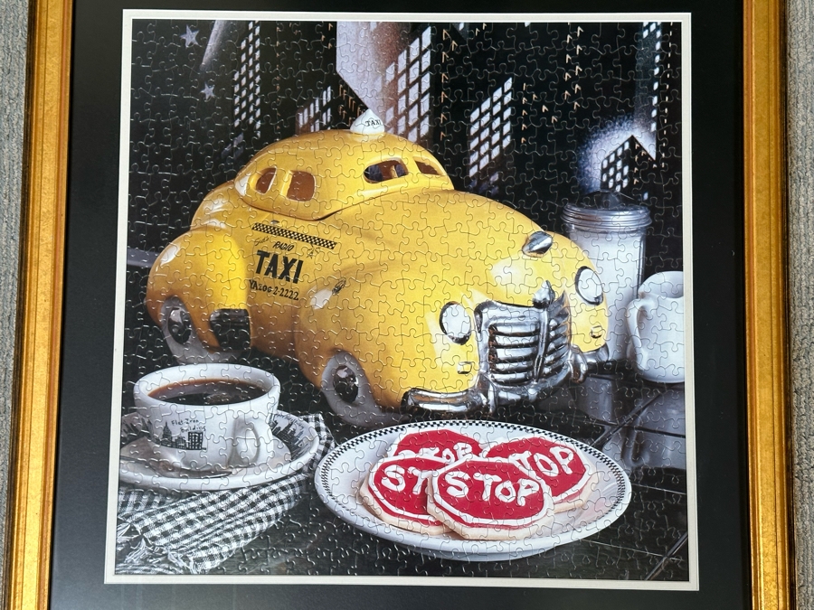 Framed Puzzle Of Sid's Radio Taxi Cab NYC Glenn Appleman 26.5 X 26.5 [Photo 3]