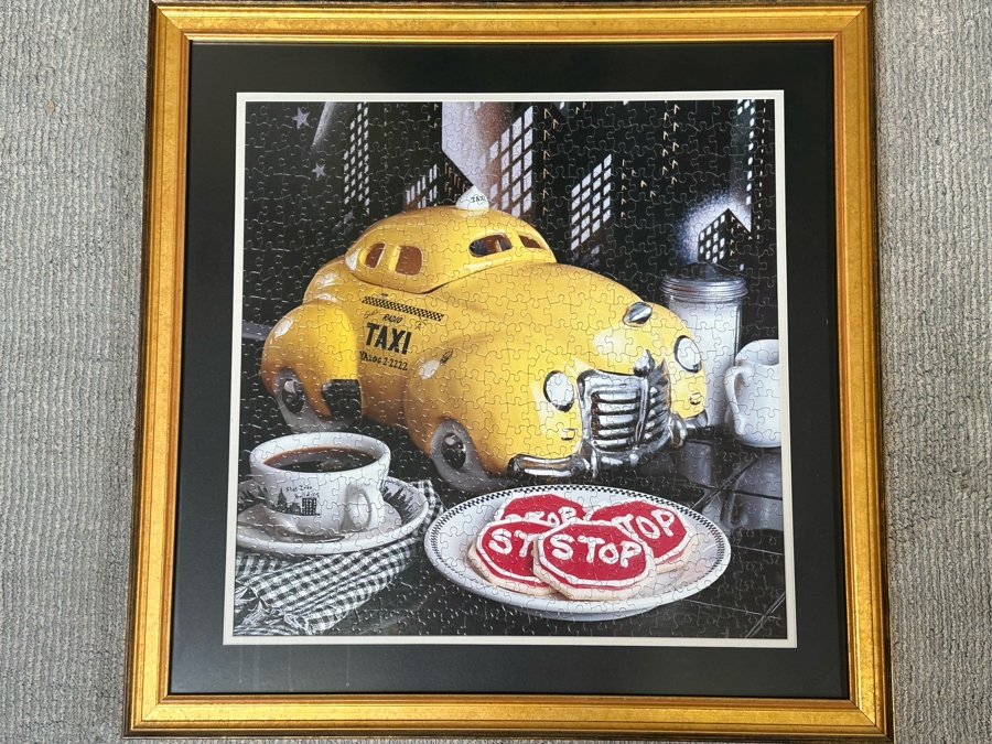 Framed Puzzle Of Sid's Radio Taxi Cab NYC Glenn Appleman 26.5 X 26.5 [Photo 2]