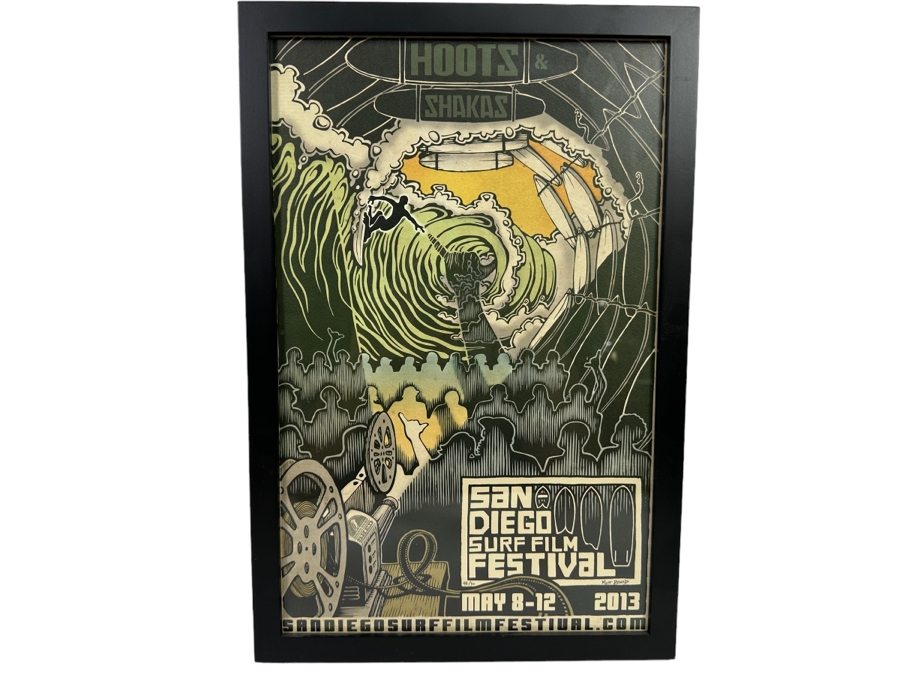 Autographed Limited Edition San Diego Surf Film Festival 2013 Poster By Matt Beard Framed 12 X 18 [Photo 1]