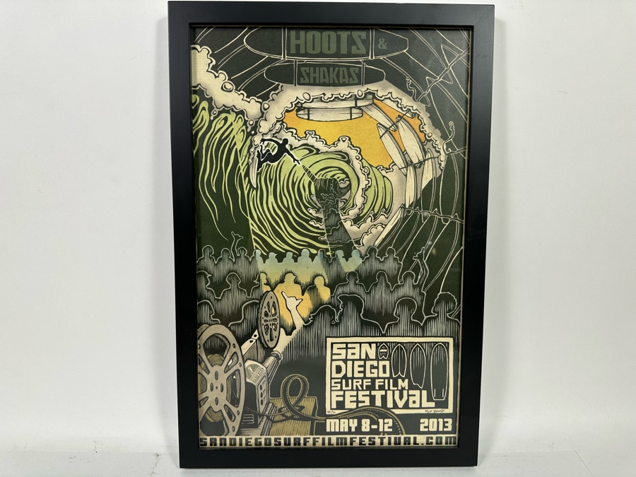 Autographed Limited Edition San Diego Surf Film Festival 2013 Poster By Matt Beard Framed 12 X 18 [Photo 2]