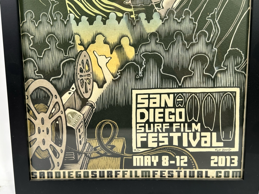 Autographed Limited Edition San Diego Surf Film Festival 2013 Poster By Matt Beard Framed 12 X 18 [Photo 6]