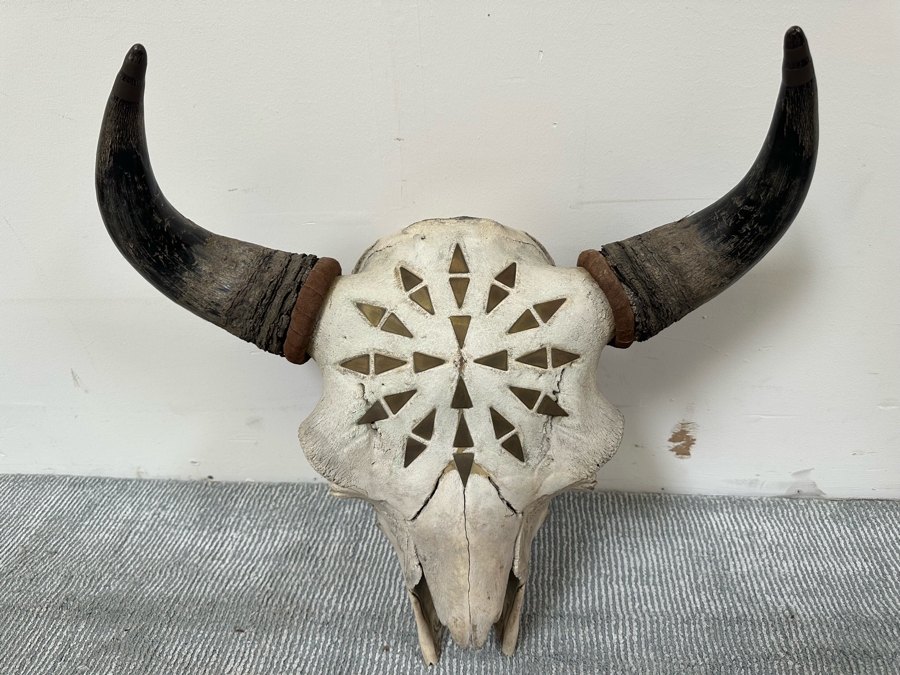 Last Minute Add - Artist Embelished Buffalo Bison Skull With Horns 25W X 24H [Photo 2]