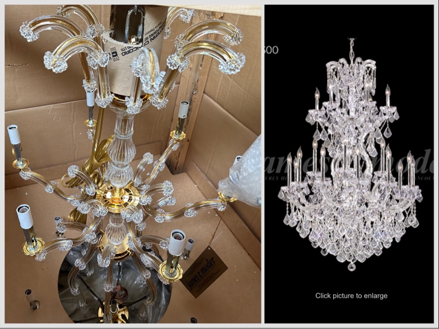 Last Minute Add - New James R. Moder Swarovski Crystal Chandelier Gold Design (Silver Product Photo Shown On Right) Model 91795 G00